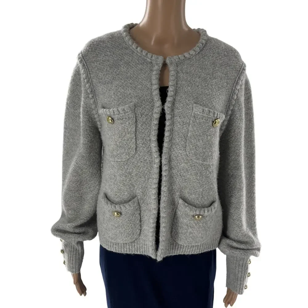 J. Crew Gray Odette Cardigan Sweater Crochet Lady Jacket